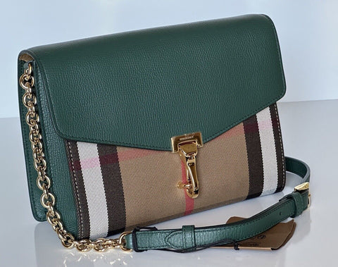 NWT Burberry Small Macken House Check Leather Cross Body Bag Green 80801611
