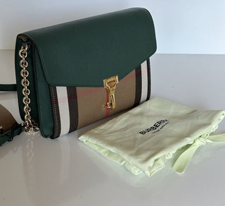 NWT Burberry Small Macken House Check Leather Cross Body Bag Green 80801611