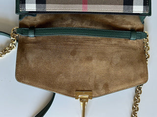 NWT Burberry Small Macken House Check Leather Cross Body Bag Green 80801611