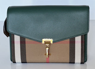 NWT Burberry Small Macken House Check Leather Cross Body Bag Green 80801611