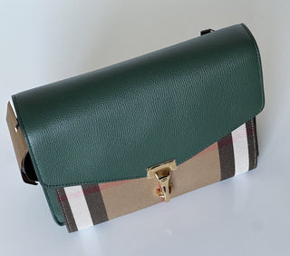 NWT Burberry Small Macken House Check Leather Cross Body Bag Green 80801611