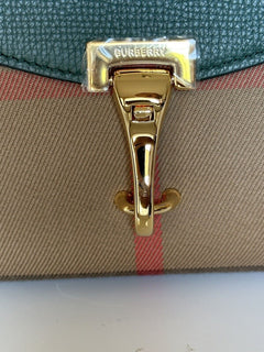 NWT Burberry Small Macken House Check Leather Cross Body Bag Green 80801611