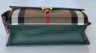 NWT Burberry Small Macken House Check Leather Cross Body Bag Green 80801611