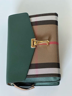 NWT Burberry Small Macken House Check Leather Cross Body Bag Green 80801611