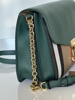 NWT Burberry Small Macken House Check Leather Cross Body Bag Green 80801611