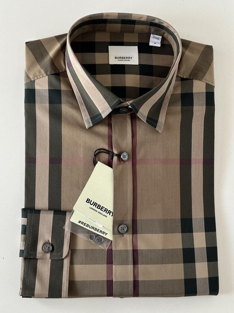 NWT $570 Burberry Men's Nelson Pebble Cotton Button-up Shirt M 8073400