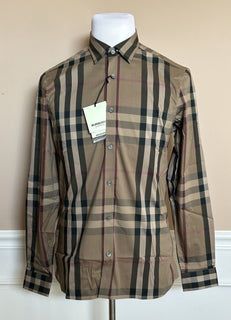 NWT $570 Burberry Men's Nelson Pebble Cotton Button-up Shirt M 8073400