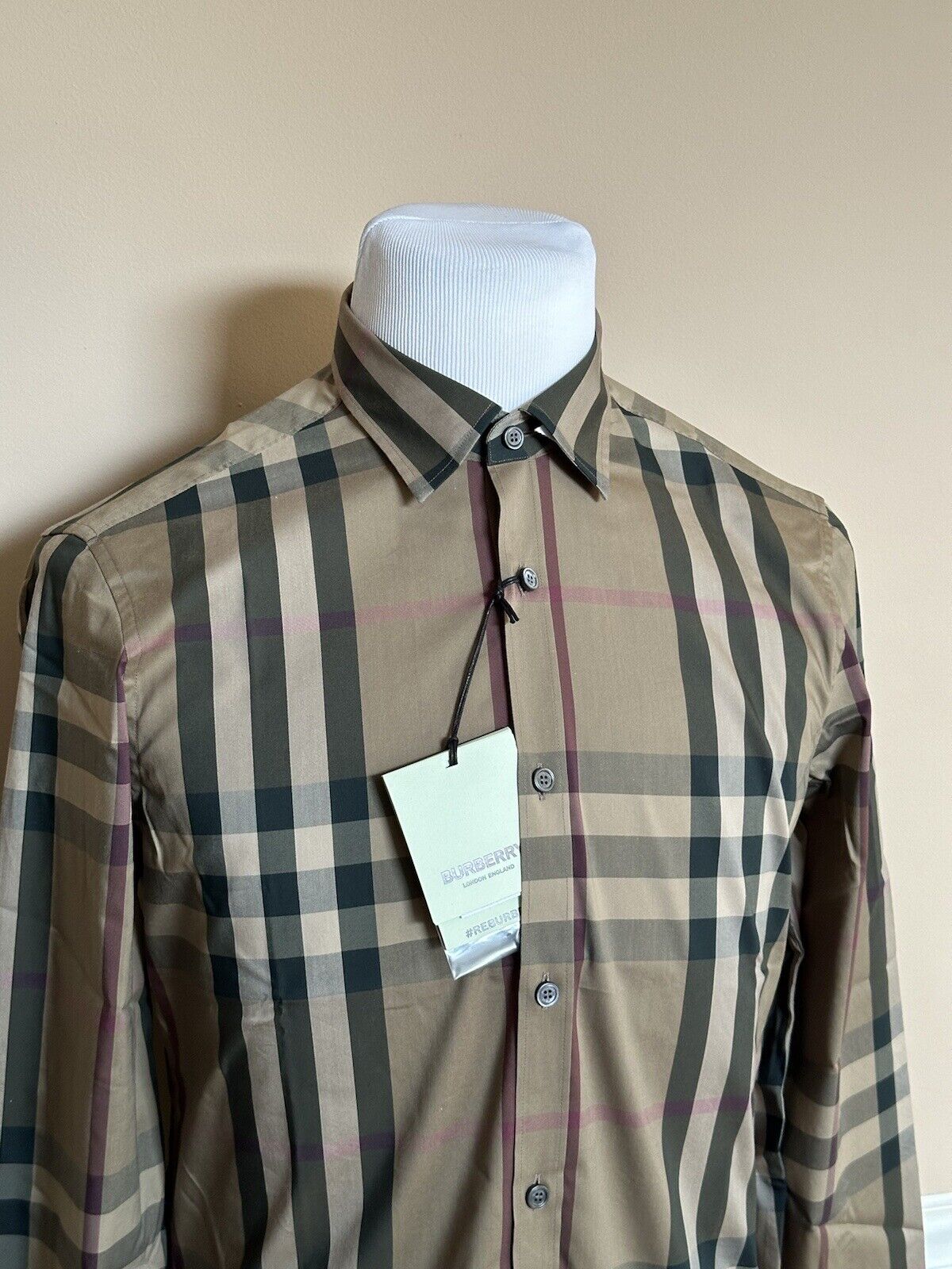 NWT $570 Burberry Men's Nelson Pebble Cotton Button-up Shirt M 8073400