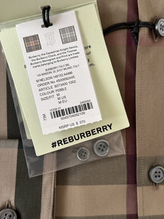 NWT $570 Burberry Men's Nelson Pebble Cotton Button-up Shirt M 8073400