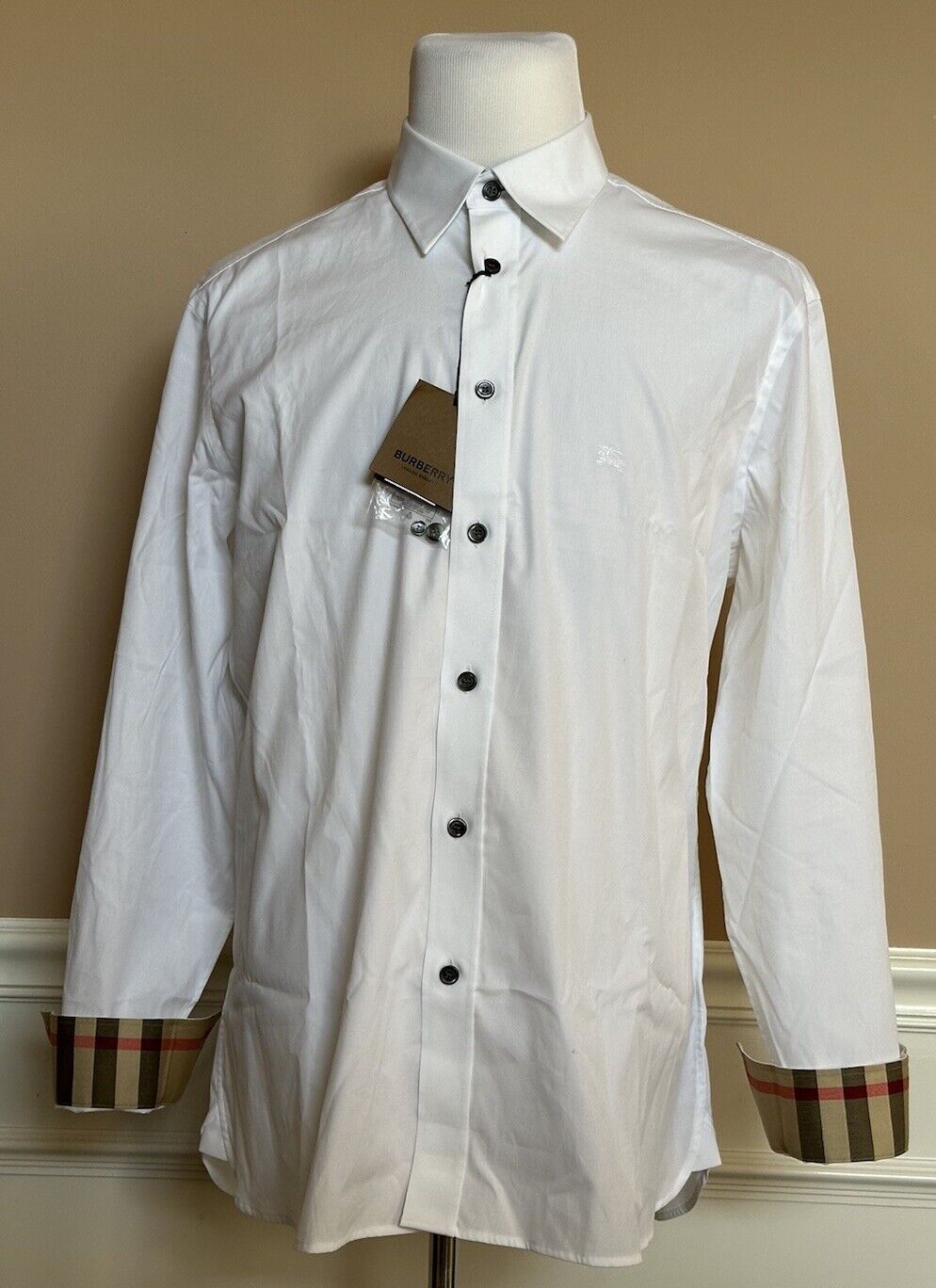 NWT $530 Burberry Cambridge Men's White Cotton Button-Up Shirt L 8066768