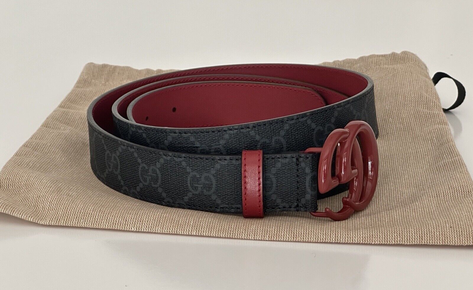 NWT Gucci Women's GG Marmont Leather Belt Black/Red  115/46 Italy 414516