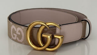 Gucci Women's GG Marmont Wide Belt in Pink Canvas/Leather 95/38 Italy 400593 NWT