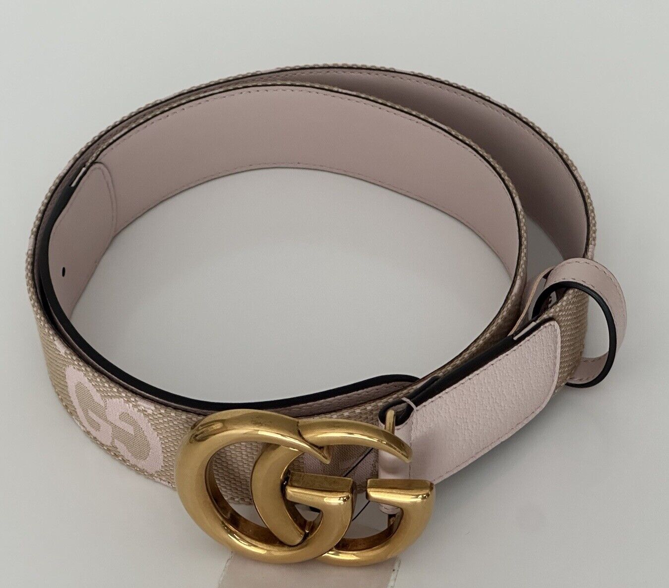 Gucci Women's GG Marmont Wide Belt in Pink Canvas/Leather 95/38 Italy 400593 NWT