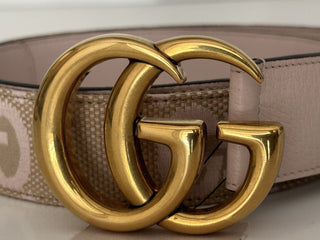 Gucci Women's GG Marmont Wide Belt in Pink Canvas/Leather 95/38 Italy 400593 NWT
