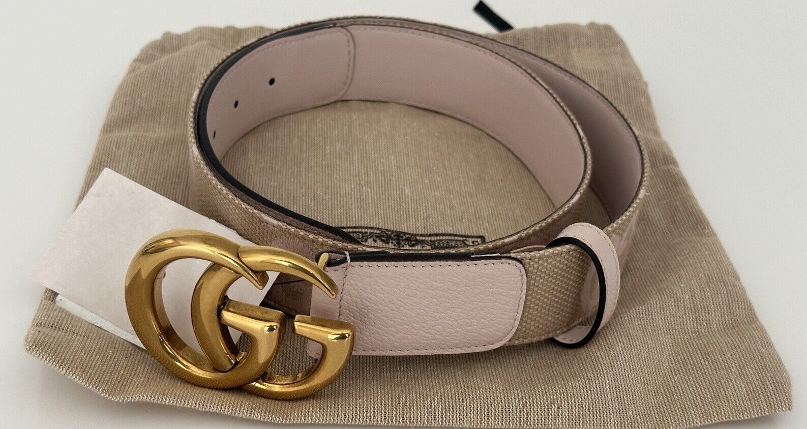 Gucci Women's GG Marmont Wide Belt in Pink Canvas/Leather 95/38 Italy 400593 NWT