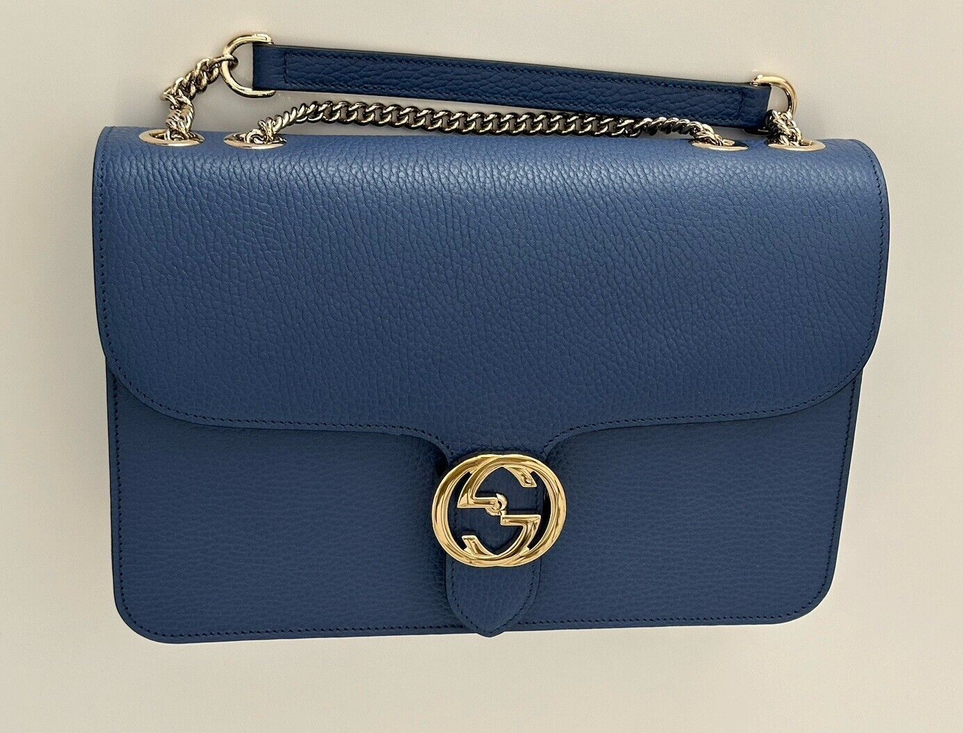 New Gucci Leather Shoulder Handbag Blue Made in Italy 387606