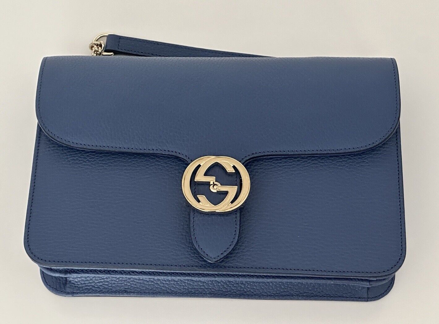 New Gucci Leather Shoulder Handbag Blue Made in Italy 387606