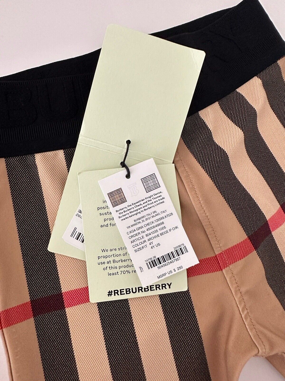 NWT Burberry Girls Archive Beige IP Chk Leggings 4Y US 8041035