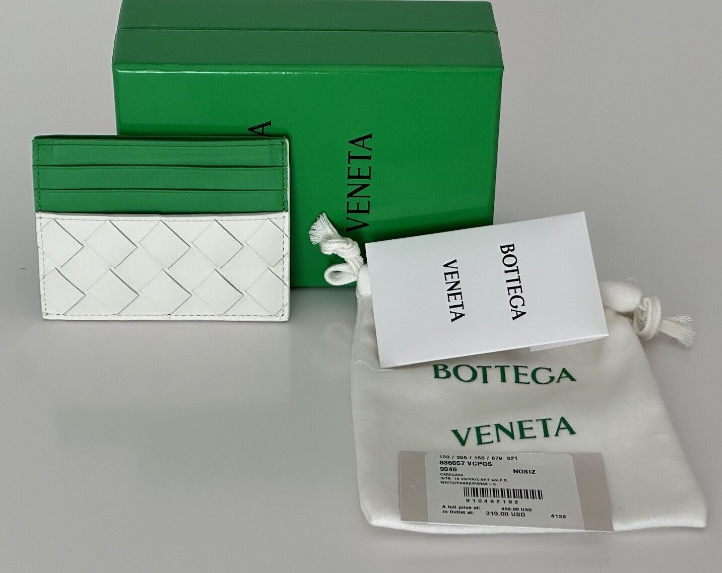 Bottega Veneta Intrecciato Leather Card Case White/Parakeet 635057 IT NWT $450