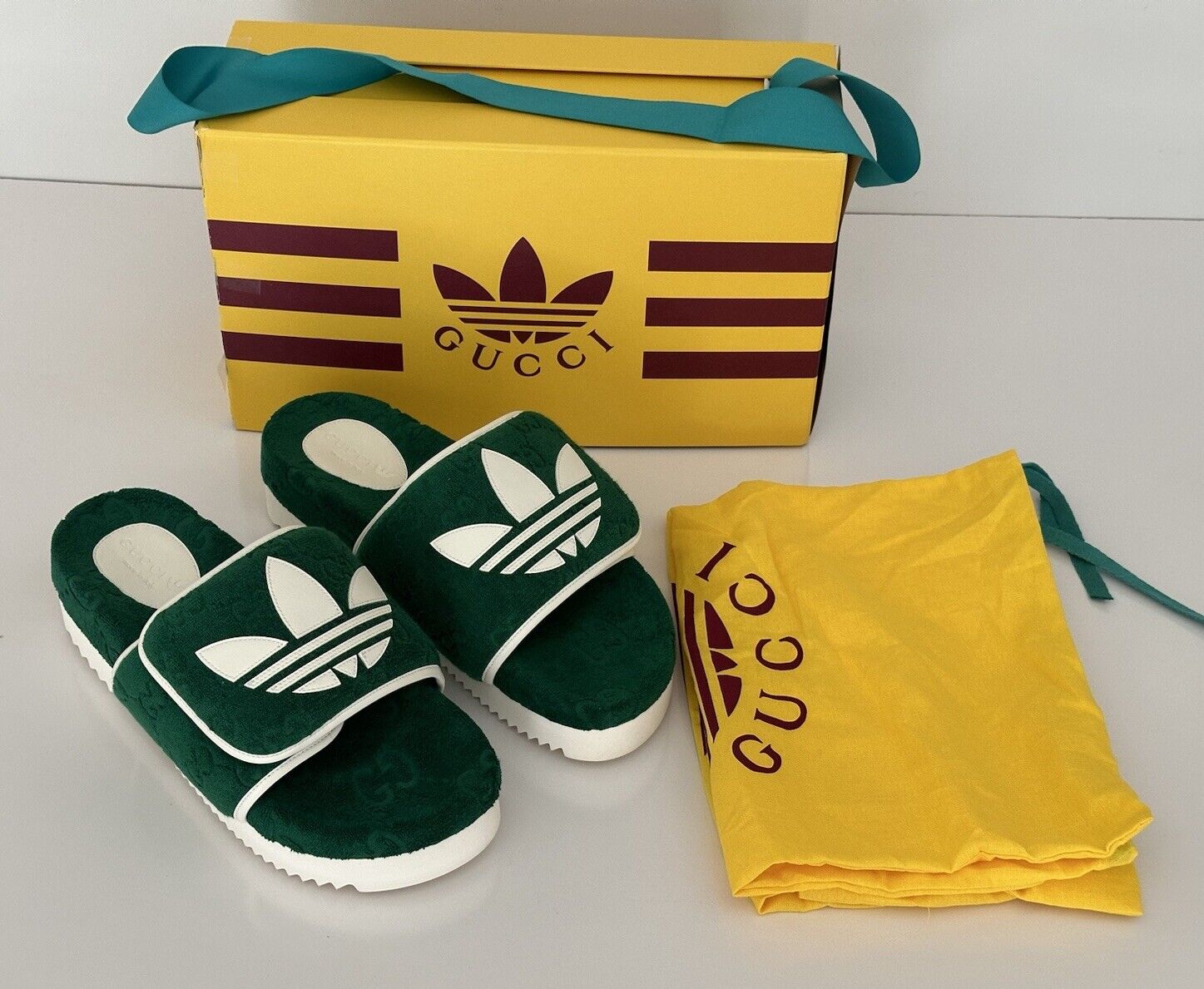 Gucci x Adidas Mens GG Magic Sponge Sandals Green 11.5 US (Gucci 11) IT 702412