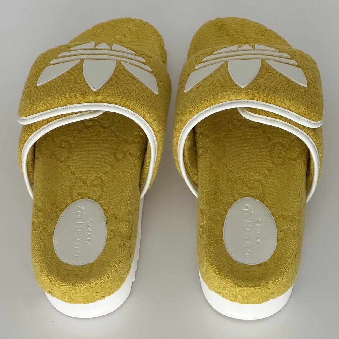 Gucci x Adidas Men's GG Magic Sponge Sandals Yellow 11.5 US (Gucci 11) IT 702412