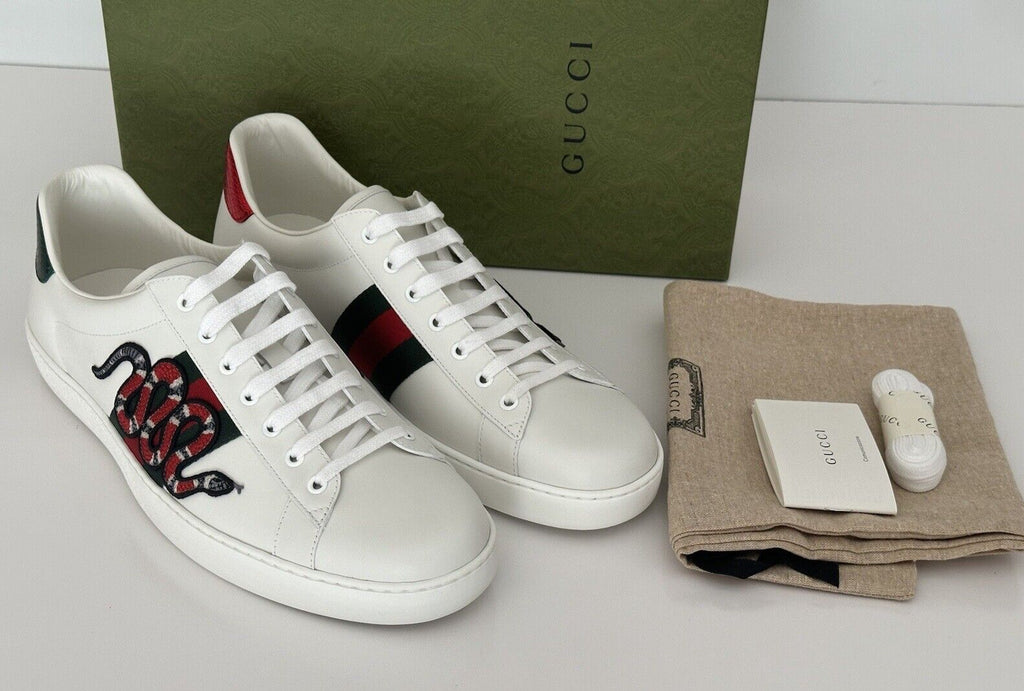 Gucci Men's Soft White Snake Embroidere Sneakers 14.5 US (Gucci 13.5) 456230 NIB