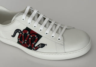 Gucci Men's Soft White Snake Embroidere Sneakers 14.5 US (Gucci 13.5) 456230 NIB