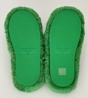 Bottega Veneta Green Teddy Shearling Padded Sandals 7 US 669414 IT NIB $1100