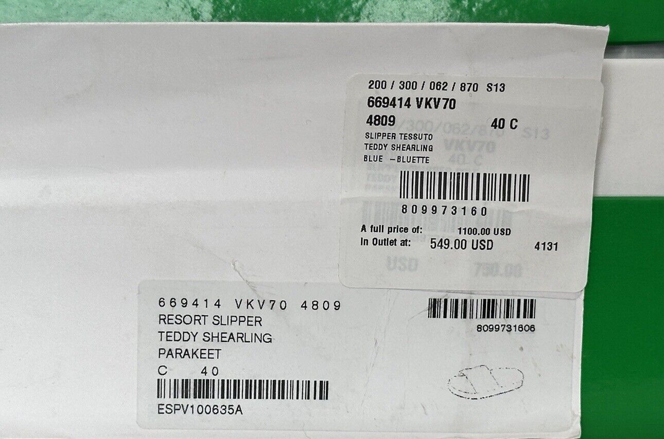 Bottega Veneta Green Teddy Shearling Padded Sandals 10 US 69414 IT NIB $1100