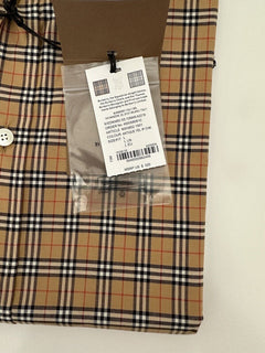 Burberry Edward Antique Yellow IP Check Mens Cotton Short Sleeve Shirt L 8003852
