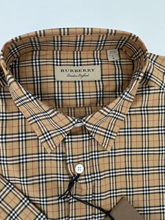 Burberry Edward Antique Yellow IP Check Mens Cotton Short Sleeve Shirt L 8003852