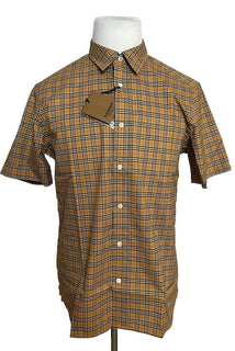 Burberry Edward Antique Yellow IP Check Mens Cotton Short Sleeve Shirt L 8003852