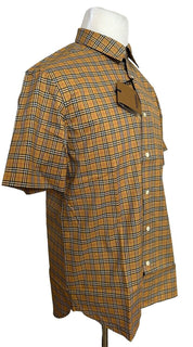 Burberry Edward Antique Yellow IP Check Mens Cotton Short Sleeve Shirt L 8003852