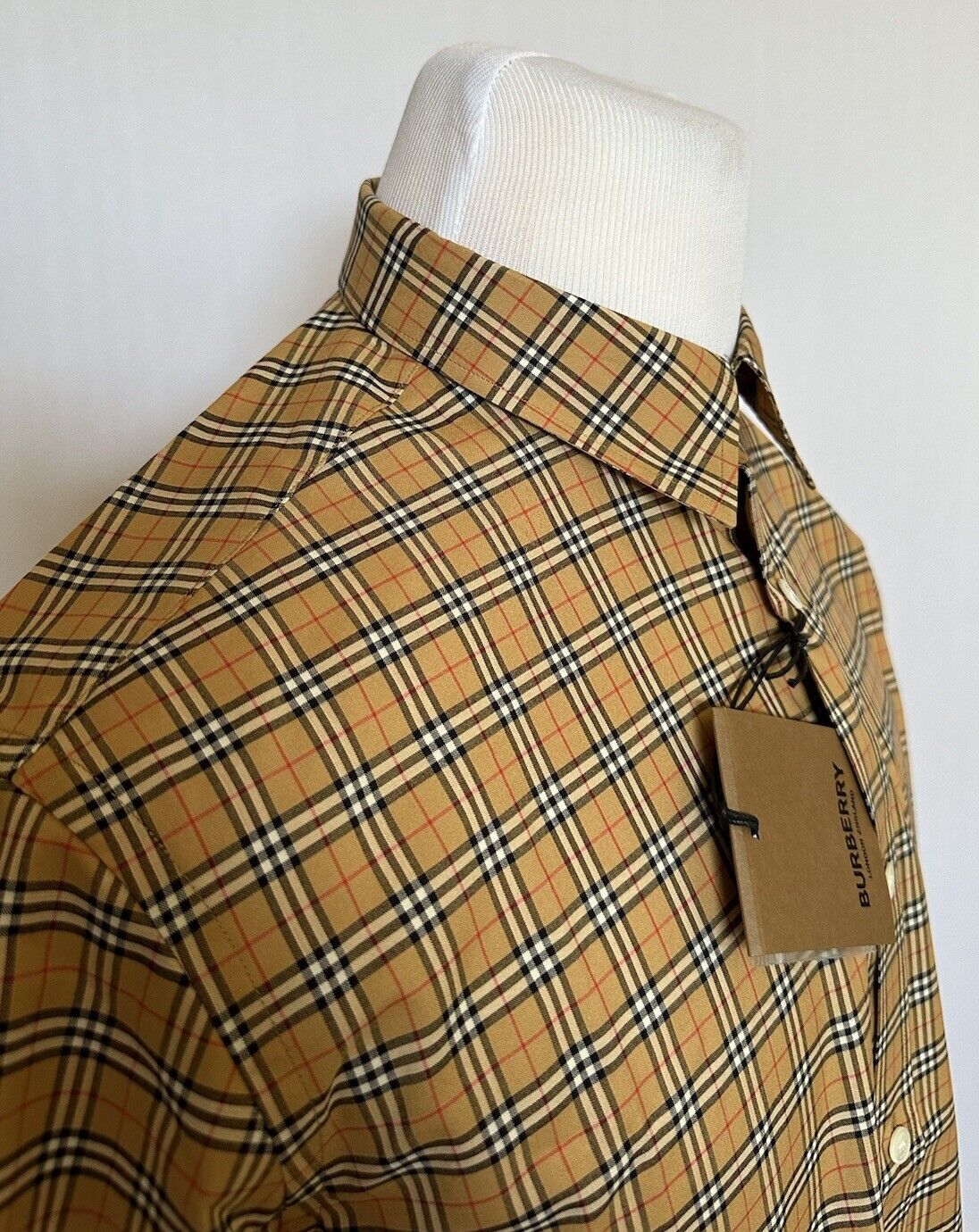 Burberry Edward Antique Yellow IP Check Mens Cotton Short Sleeve Shirt L 8003852