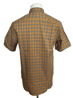 Burberry Edward Antique Yellow IP Check Mens Cotton Short Sleeve Shirt L 8003852