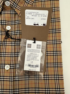 Burberry Edward Antique Yellow IP Check Mens Cotton Short Sleeve Shirt L 8003852