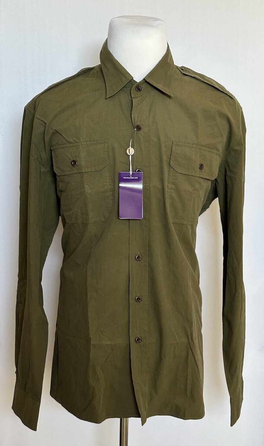 Ralph Lauren Purple Label Olive Men's Cotton Shirt Size 2XL Made in Portugal NWT