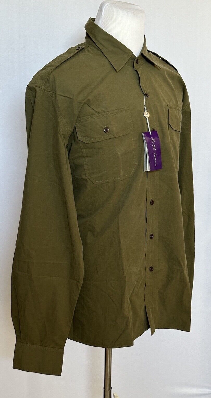 Ralph Lauren Purple Label Olive Men's Cotton Shirt Size 2XL Made in Portugal NWT