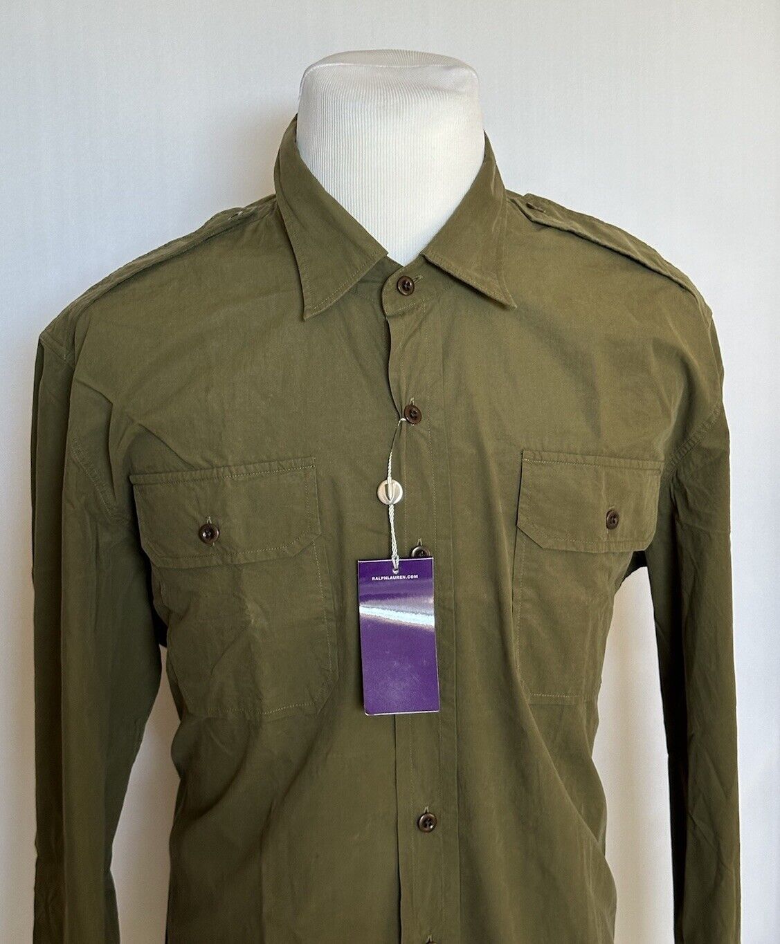 Ralph Lauren Purple Label Olive Men's Cotton Shirt Size 2XL Made in Portugal NWT