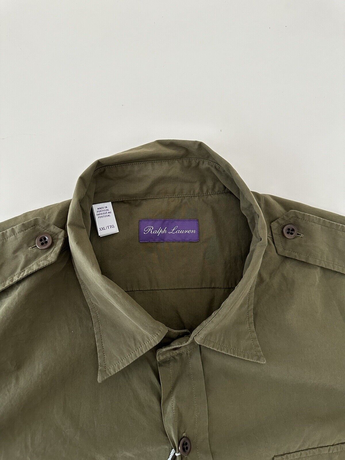 Ralph Lauren Purple Label Olive Men's Cotton Shirt Size 2XL Made in Portugal NWT