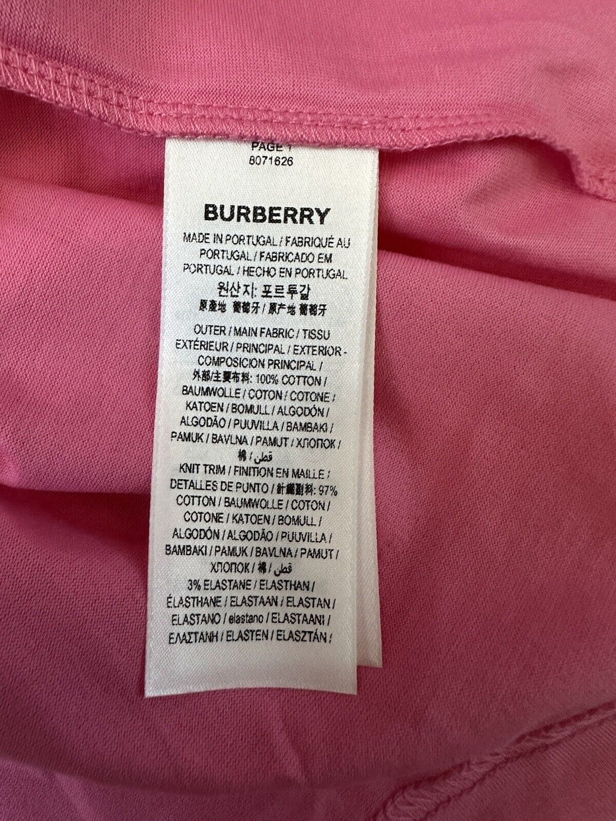 Burberry Carrick Logo Pink Cotton T-shirt M Oversized Portugal 8071626 NWT $660