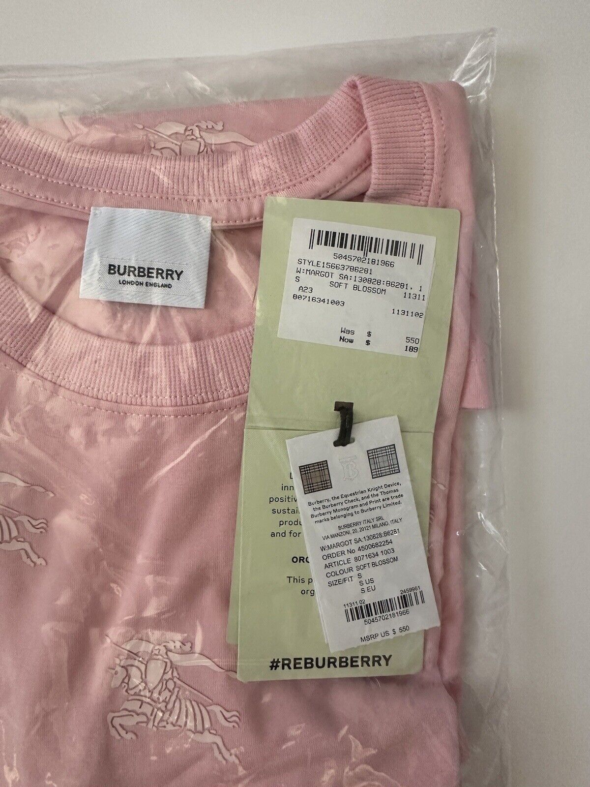 Burberry Carrick Logo Light Pink Cotton T-shirt Small 8071634