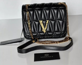 Versace Virtus Quilted Leather Black Crossbody Shoulder Bag DBFH821 NWT $1925 IT