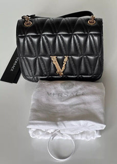 Versace Virtus Quilted Leather Black Crossbody Shoulder Bag DBFH821 NWT $1925 IT