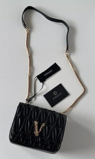 Versace Virtus Quilted Leather Black Crossbody Shoulder Bag DBFH821 NWT $1925 IT