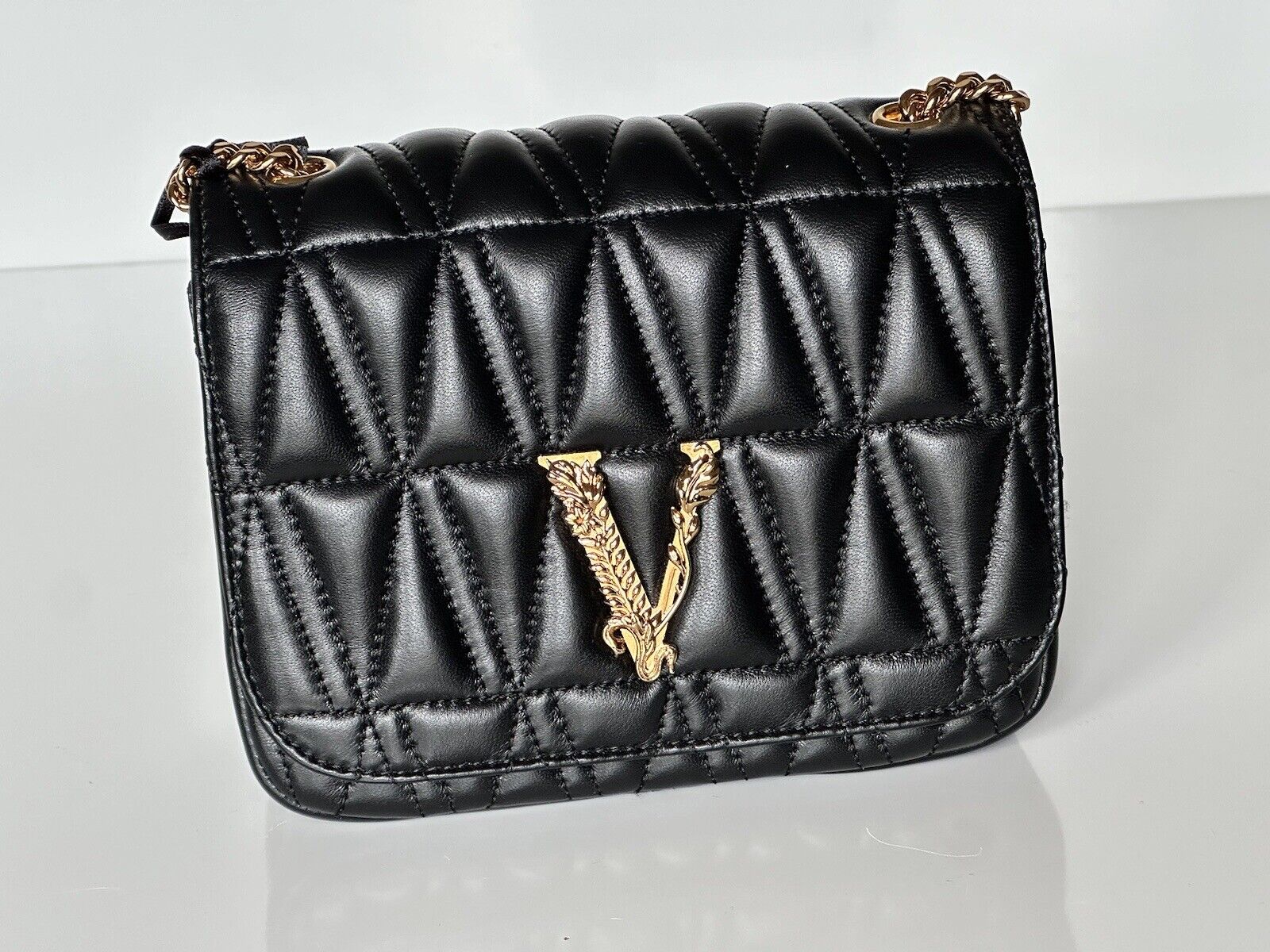 Versace Virtus Quilted Leather Black Crossbody Shoulder Bag DBFH821 NWT $1925 IT