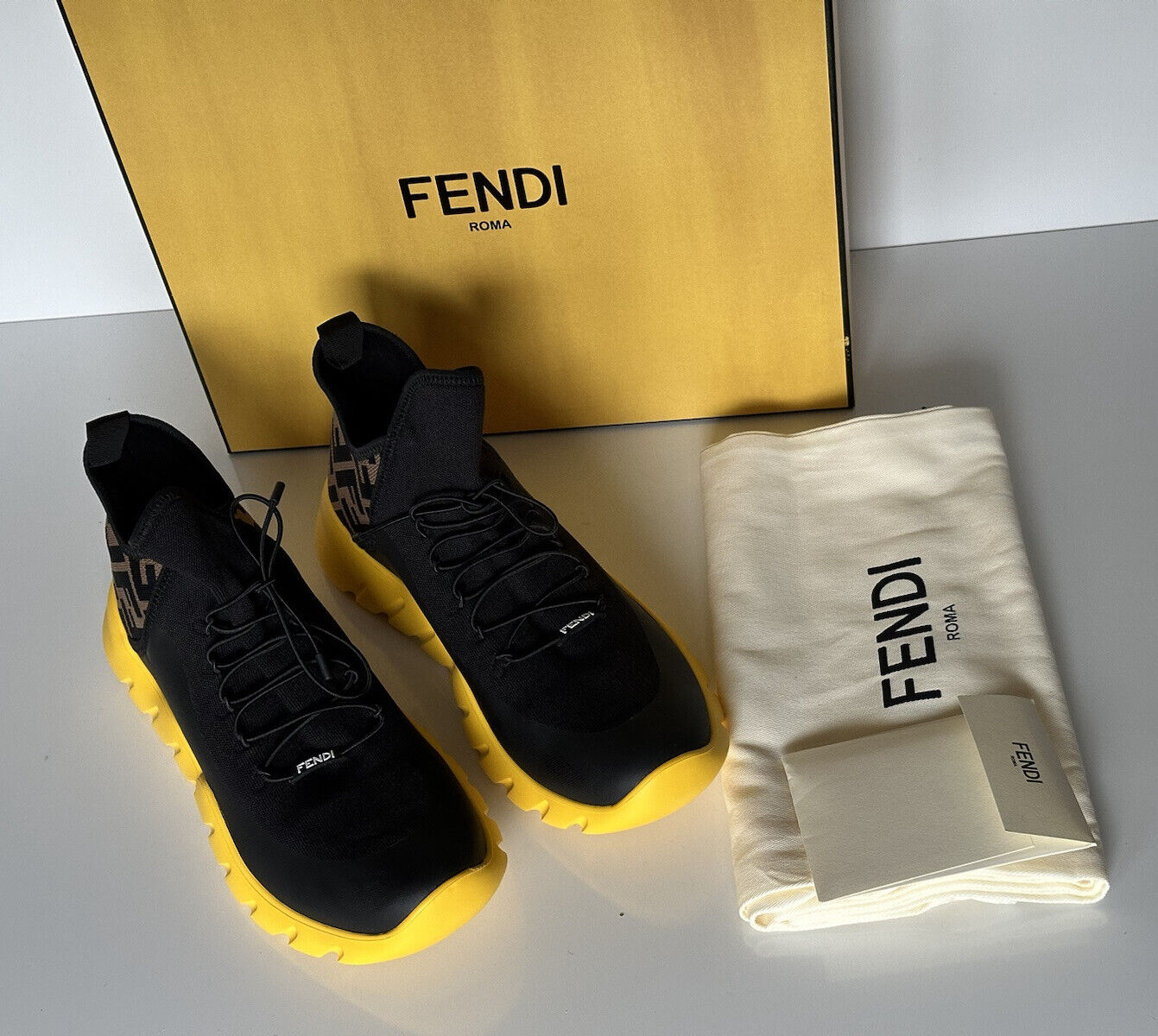 Fendi FF Men's High-top Sock Sneakers Black/Brown 12 US (45) 7E1347 NIB $930