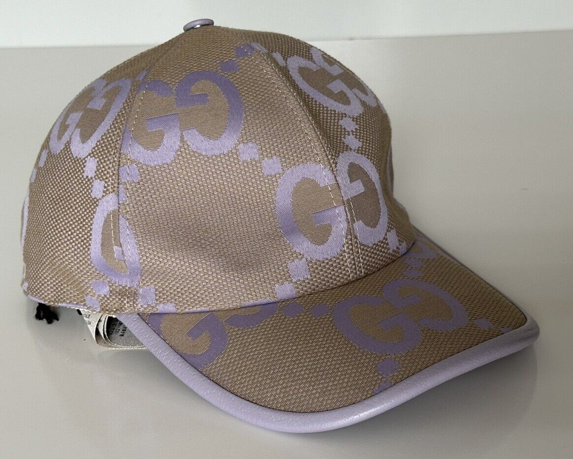 Gucci Jumbo GG Print Canvas Baseball Cap Beige Lapis Hat M Italy 735011 NWT