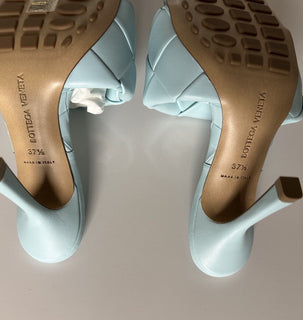 Bottega Veneta Lido Intrecciato Leather Mules Blue 7.5 US 608854 NWT $1500