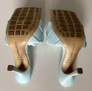 Bottega Veneta Lido Intrecciato Leather Mules Blue 7.5 US 608854 NWT $1500